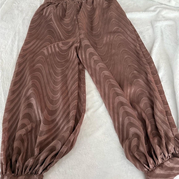 Venus Brown Sheer Lined Swirl Lower Ties Harem Style Pants Women's XS - Picture 6 of 6
